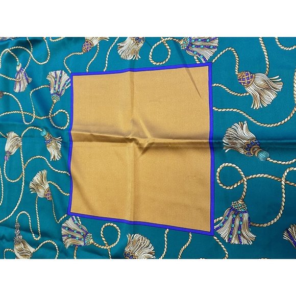 Vintage Emeraude Large Tassel Green Gold Purple Scarf Shawl - Picture 1 of 8